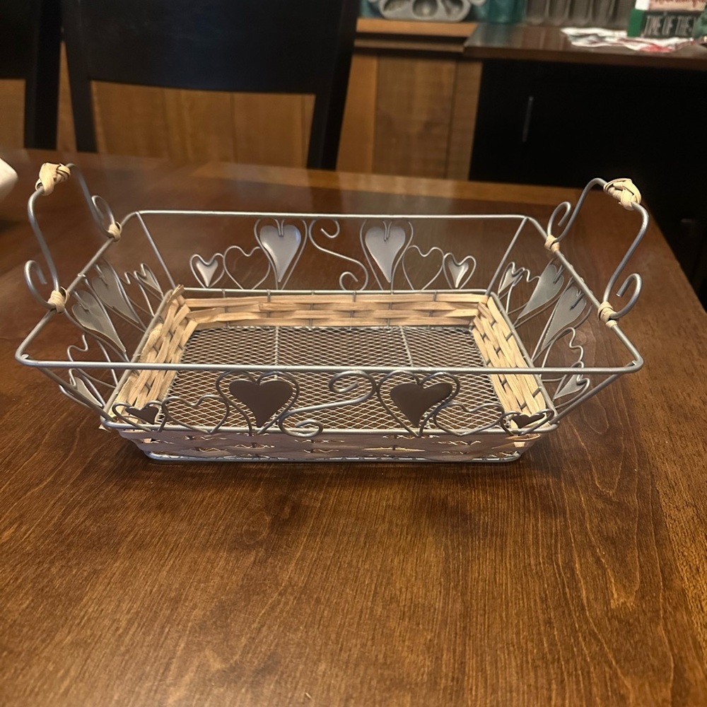 Heart Design Metal and Wicker Basket